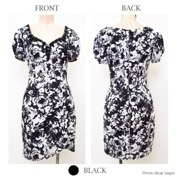 画像9: 【Lip line/リップライン】フェミニンなプリント生地がlovelyに美ライン演出♪☆ミニワンピキャバドレス☆[HC03] (9)