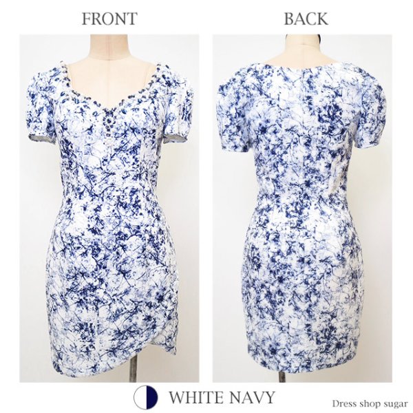 画像7: 【Lip line/リップライン】フェミニンなプリント生地がlovelyに美ライン演出♪☆ミニワンピキャバドレス☆[HC03] (7)