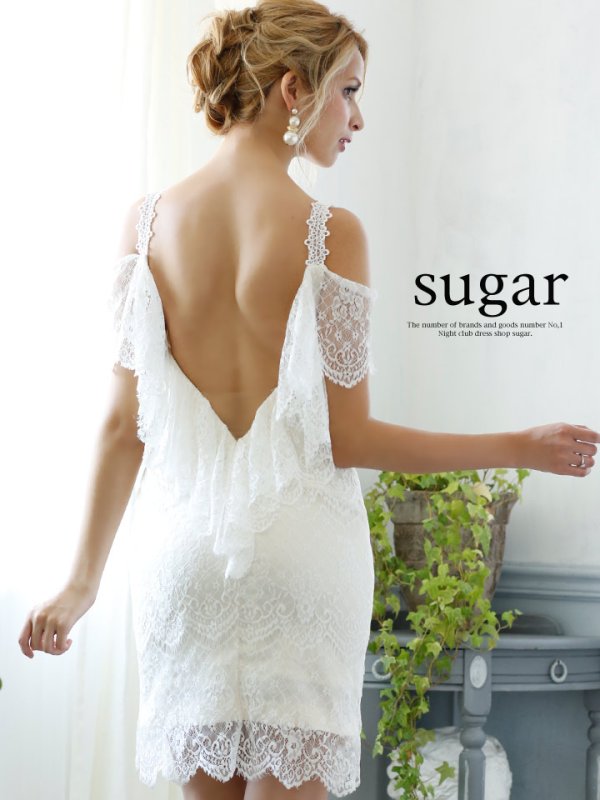 画像5: 【Alice/アリス】繊細なデザインフルレース♪羽のようなオフショル揺れる♪ミニタイトキャバドレス*Lサイズあり【HC03】 (5)