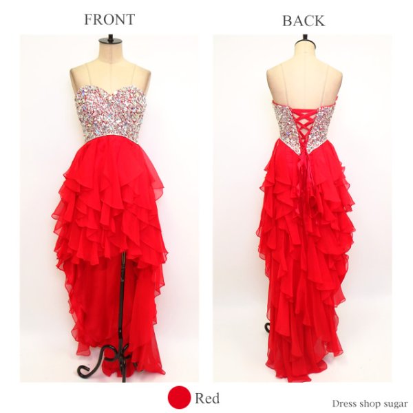 画像11: ☆新色追加!!【Lip line/リップライン】爽やかカラーのふんわりシフォンがCuteに魅せる♪☆ベアショートinロングキャバドレス[HC03] (11)