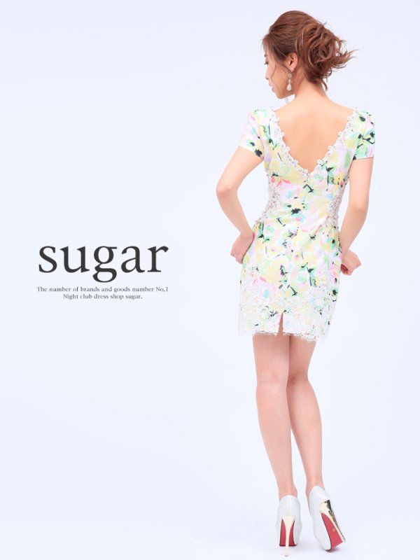 画像7: 【Lip line/リップライン】目を惹くタイダイ風プリントにダマスクレースを重ねたキャバミニワンピースドレス[HC03] (7)