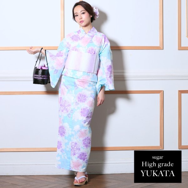 画像2: 【即日発送】【高級浴衣】椿の花と桜を散りばめた涼やかでノスタルジックな高級浴衣セット[YMT] (2)