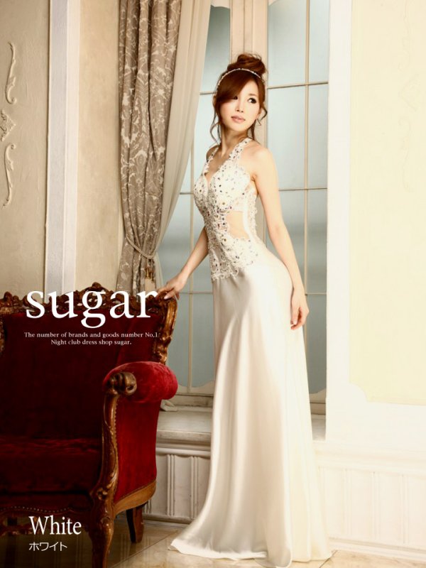 画像3: Lサイズあり【Luxe Style】ウエストの透け感で女らしいセクシーさも兼ね備えたジュエルボディアート/サテンロングドレスlong【HC03】 (3)