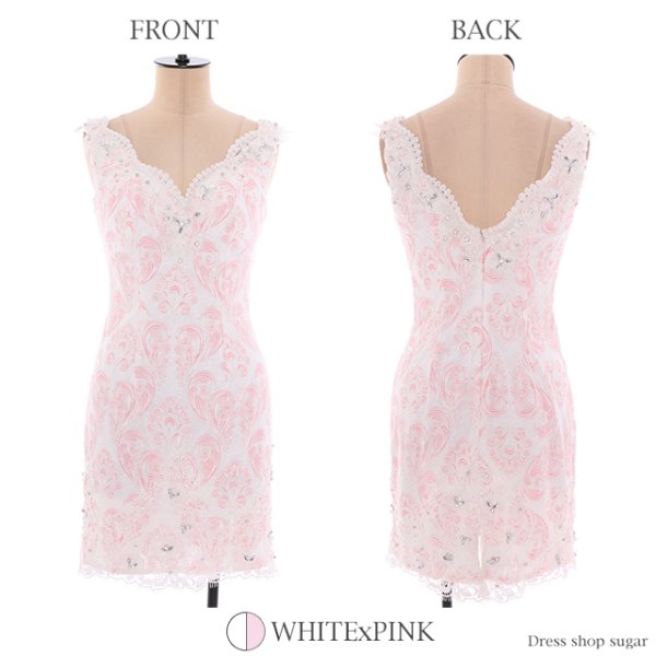 画像8: ☆再入荷☆【Lip line/リップライン】胸元のフラワーモチーフ刺繍がCute♪レースが上品なタイトミニキャバドレス・s1B1609[HC03] (8)