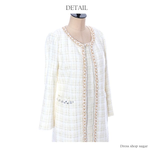 画像9: ツイードアウター【ROBE de FLEURS/ローブドフルール】ツイード/パール/ロングコート[OF08] (9)