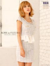 ☆即日発送☆【ROBE de FLEURS/ローブドフルール】チェックツイード半袖ペプラムセットアップミニキャバドレス・s1FM1709[OF08]