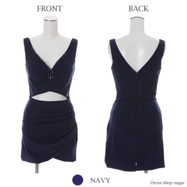 画像12: ☆XSサイズあり☆【Lip line/リップライン】胸元ビジューxウエストカットタイトミニキャバドレス・s6B1708[HC03] (12)