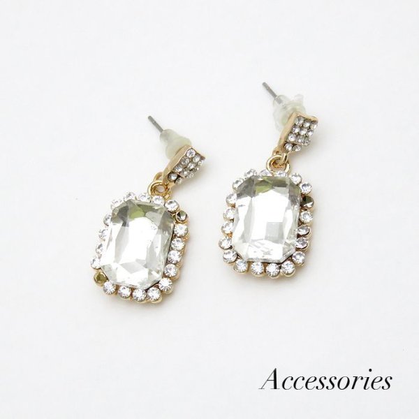 画像3: 【アクセサリー：ピアス】スクエアビジューピアス[OF02] (3)