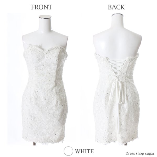 画像13: 【Lip line/リップライン】フラワーレース刺繍/ベア/タイト/ミニドレス /キャバドレス[HC03] (13)