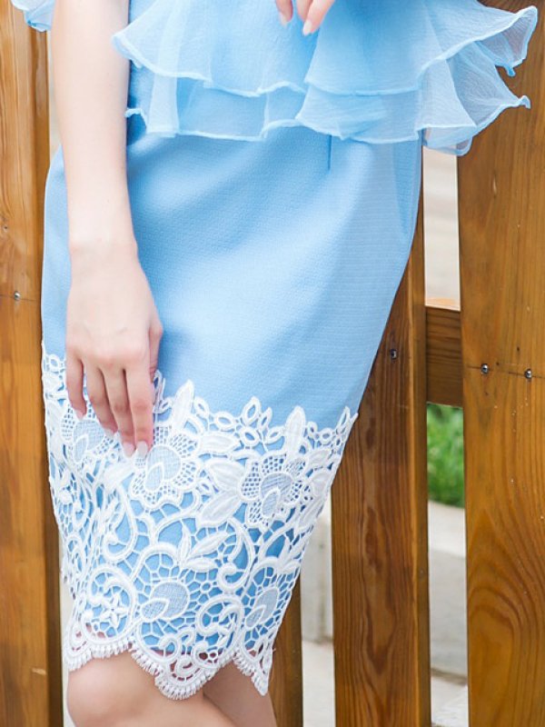 画像8: 【ERUKEI / Glitter】レース切り替え/ぺプラム/タイト/ミニドレス /キャバドレス[OF2] (8)