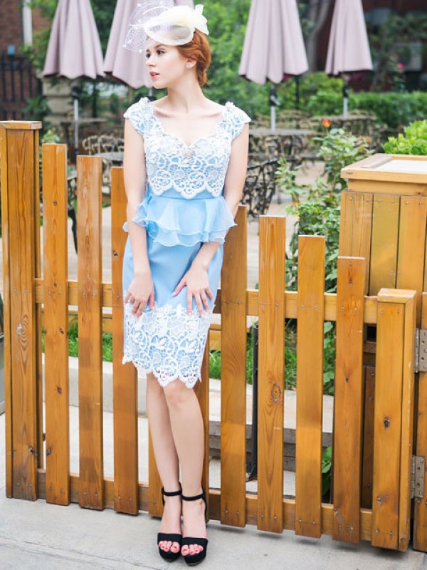 画像3: 【ERUKEI / Glitter】レース切り替え/ぺプラム/タイト/ミニドレス /キャバドレス[OF2] (3)