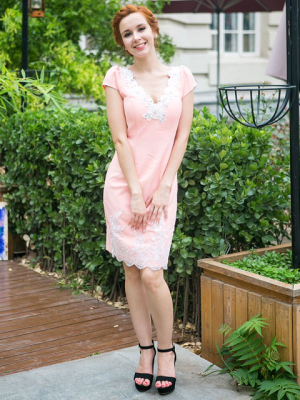 画像5: 【ERUKEI / Glitter】フラワー刺繍/Vネック/タイト/ミニドレス /キャバドレス[OF2] (5)