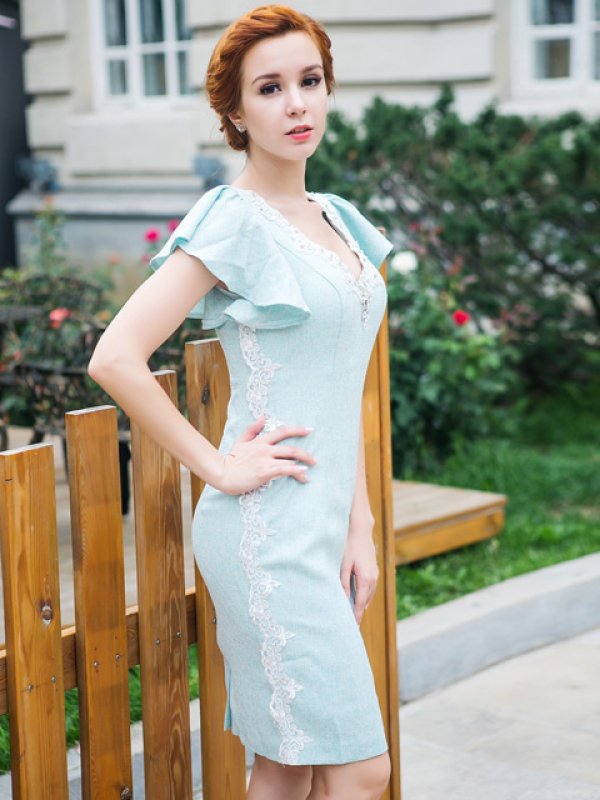 画像6: S-XLサイズあり【ERUKEI / Glitter】フレアスリーブ/Vネック/タイト/ミニドレス /キャバドレス[OF2] (6)