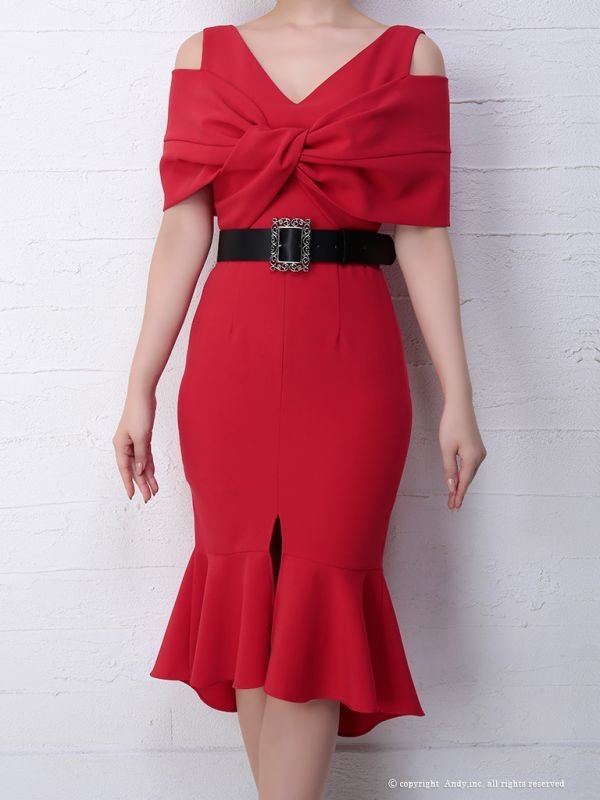 画像5: 【ANDY MAGAZINE VOL.17 掲載商品】ショール風デザイン/ウエストベルト/キャバドレス レッド[OF05] (5)