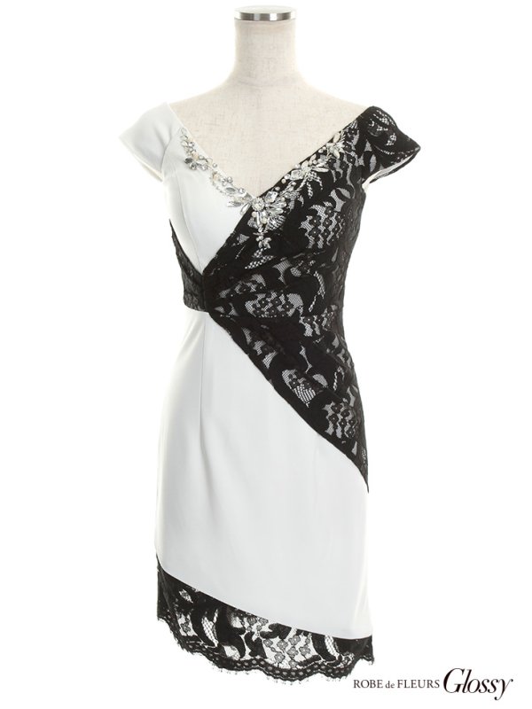 画像4: 新色追加!!【Glossy/グロッシー】アシンメトリー/レースドッキング/タイト/キャバドレス【HC02】 (4)