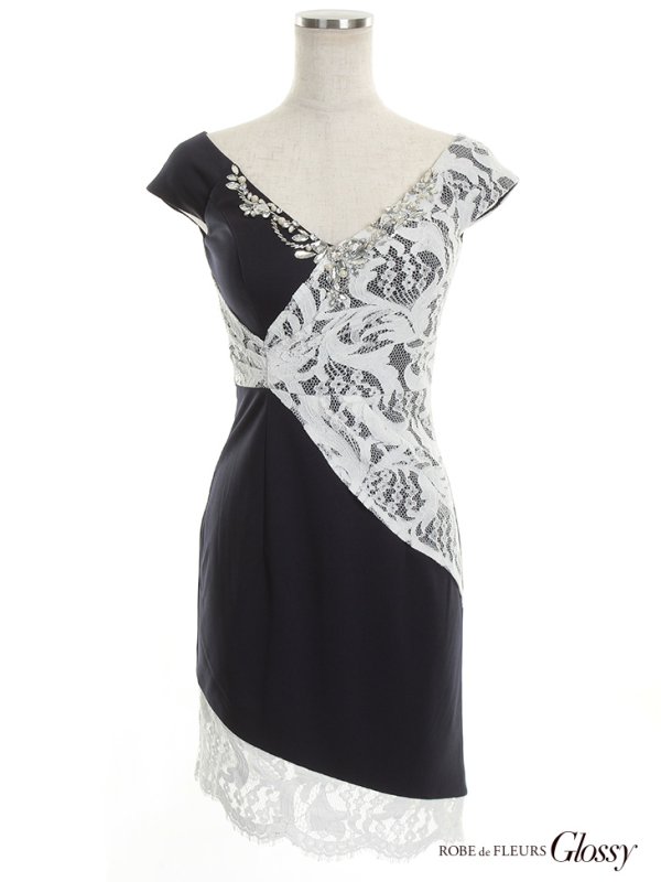 画像2: 新色追加!!【Glossy/グロッシー】アシンメトリー/レースドッキング/タイト/キャバドレス【HC02】 (2)