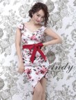 【ANDY/アンディ】フラワープリント/ウエストリボン/アシメ丈/キャバドレス アイボリーレッドプリント