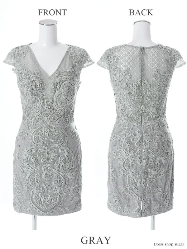 画像11: Lサイズあり【Lip line/リップライン】フラワー刺繍xビジュー/Vネック/タイト/ミニドレス /キャバドレス[HC03] (11)