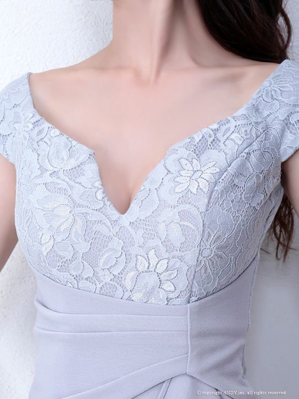 画像6: 【an】フリルデザイン/オフショル/タイト/キャバドレス グレー[OF05] (6)