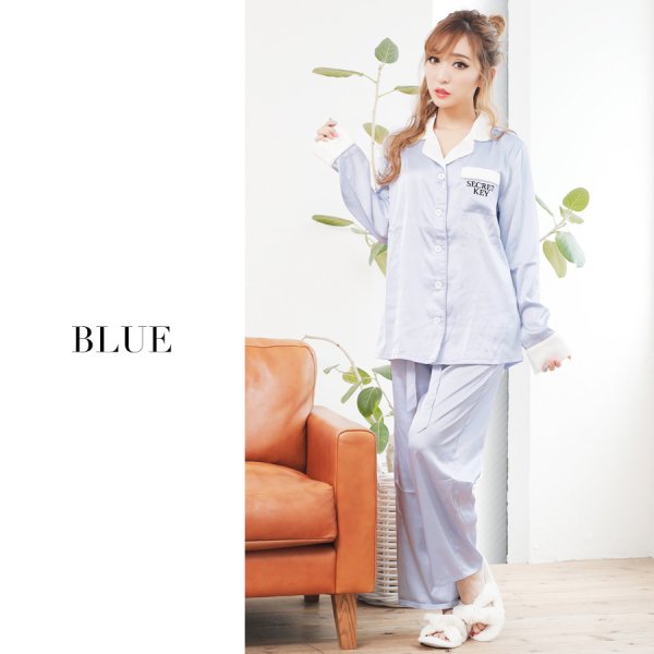 画像2: 【小物SALE】SALE！【ルームウェア】シルクタッチサテンシャツパジャマ | ロングパンツタイプ[HC02] (2)