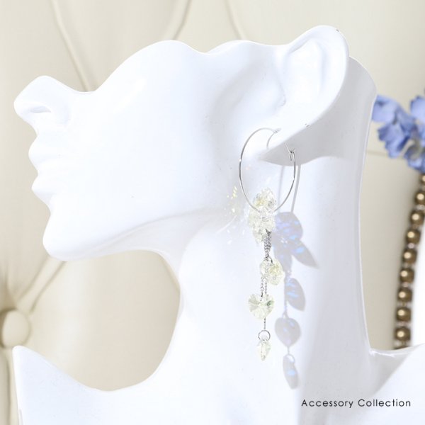 画像3: 【アクセサリー：ピアス】【ERUKEI】フープ/ハート/クリスタルビジュー/チェーン/ピアス[OF02-U] (3)