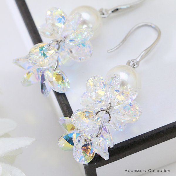 画像2: 【アクセサリー：ピアス】【ERUKEI】パールxオーロラクリスタルビジューピアス[OF02-U] (2)