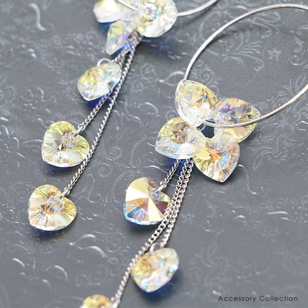 画像2: 【アクセサリー：ピアス】【ERUKEI】フープ/ハート/クリスタルビジュー/チェーン/ピアス[OF02-U] (2)