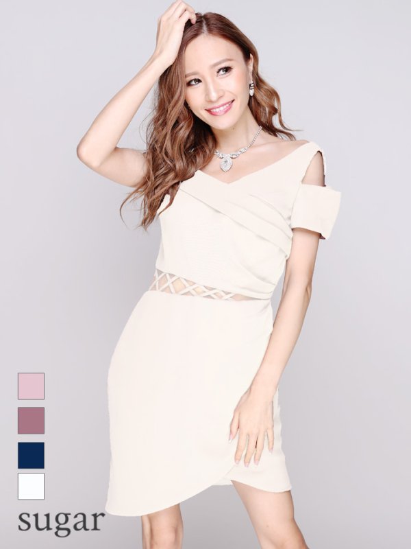 画像2: 【Lip line/リップライン】クロスデザイン/ワンカラー/アシンメトリー/ミニドレス /キャバドレス[HC03] (2)