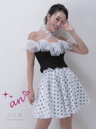 キャバドレス　ドット　オフショル an】オフショル/ドット/クロスデザイン/セットアップ/キャバドレス