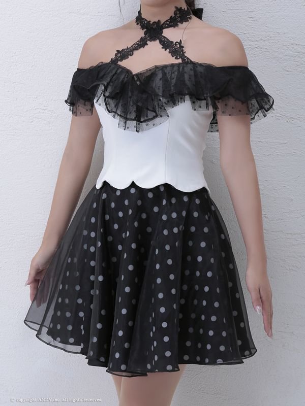 画像6: 訳あり商品※使用感あり【an】オフショル/ドット/クロスデザイン/セットアップ/キャバドレス[OF2A] (6)