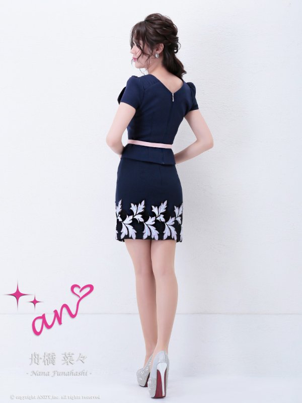 画像4: 【an/アン】リボンモチーフ/ボタニカル刺繍/ベルト/セットアップ/キャバドレス[OF05] (4)