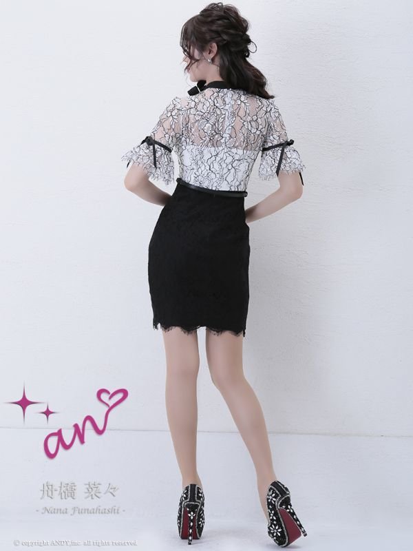 画像4: 【an/アン】リボンネック/ フラワーレース/ タイト/ キャバドレス[OF05] (4)