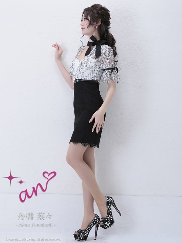 画像3: 【an/アン】リボンネック/ フラワーレース/ タイト/ キャバドレス[OF05] (3)