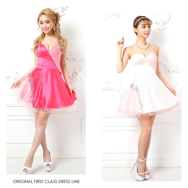 画像3: 【ANGEL R/エンジェルアール】ハートカット/ バイカラー/ ビジュー/ フレア/ キャバドレス[OF2] (3)