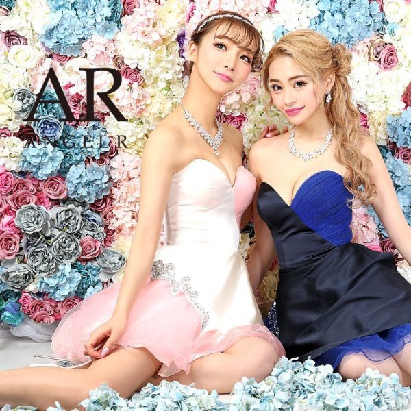 画像2: 【ANGEL R/エンジェルアール】ハートカット/ バイカラー/ ビジュー/ フレア/ キャバドレス[OF2] (2)