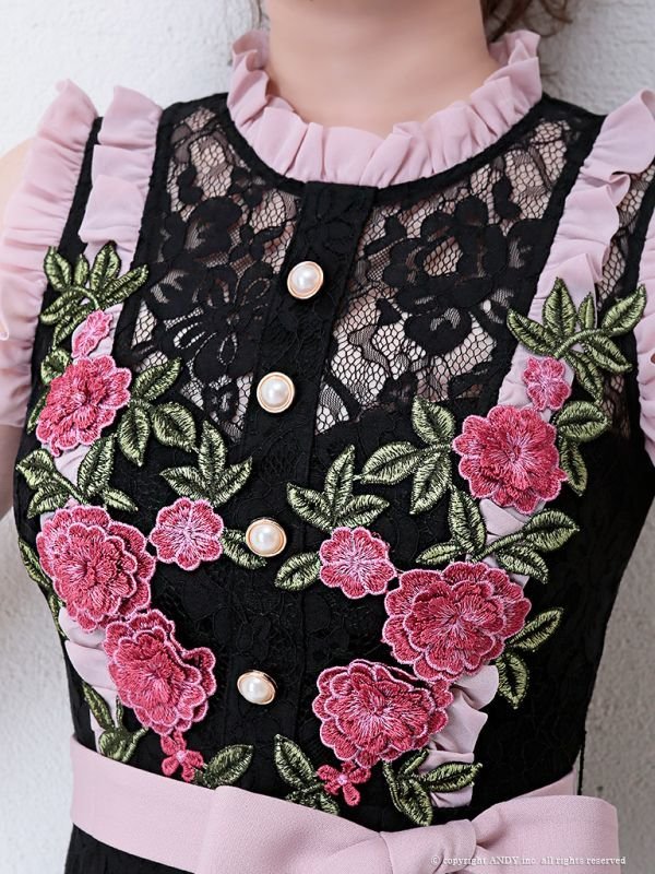 画像7: 【an_selection_Vol.18掲載商品】フラワー刺繍 /フリルライン /ウエストリボン /タイト /キャバドレス[OF05] (7)