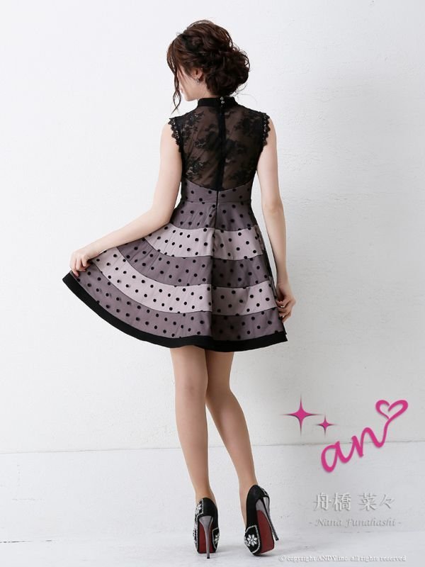 画像14: 【an D-SELECTION 01 COLLECTION 06】ドット柄/ レース/ リボンブローチ/ フレア/ キャバドレス[OF05] (14)