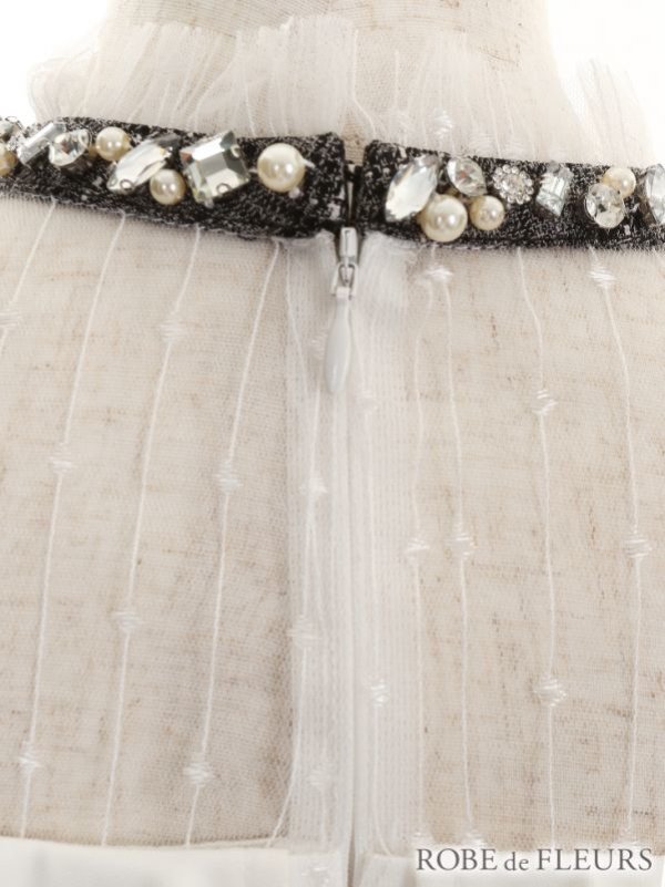 画像8: 訳あり商品☆刺繍ほつれ☆【ROBE de FLEURS/ローブドフルール】 リボンネック/ オフショルダー/ 切替/ レーススリーブ/ タイト/ キャバドレス[OF2] (8)