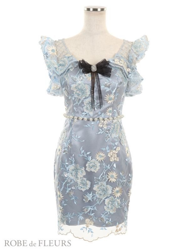 画像9: 【ROBE de FLEURS/ローブドフルール】スパンコール刺繍/ レース/ フリルスリーブ/ タイトミニ/ キャバドレス[OF08] (9)