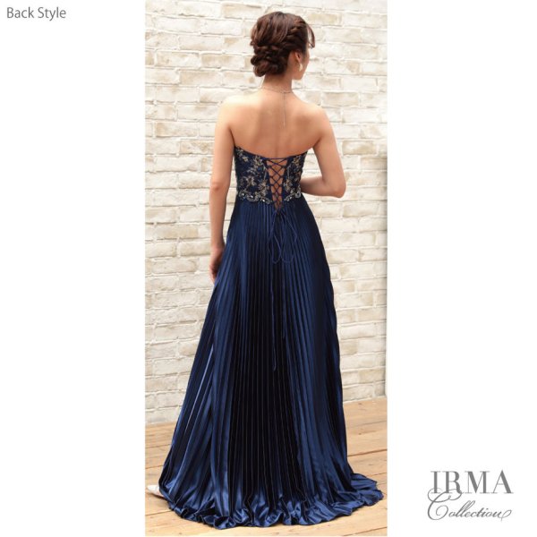 画像4: 【IRMA/イルマ】プリーツ/ ベアデザイン/ スピンドル/ サテン/ キャバドレス long[HC03] (4)