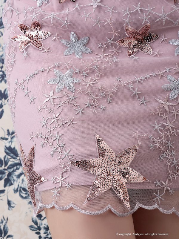 画像7: 【ANDY】フリルネック/ リボンブローチ/ スパンコール刺繍/ タイトミニ/ ミニドレス/ キャバドレス[OF05] (7)