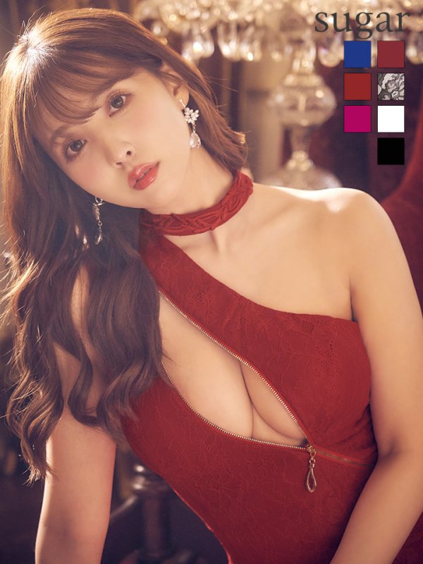 画像4: XS-Lサイズあり【Glossy/グロッシー】ルージュジップ/ ZIP アシメライン/ タイト / ミニドレス/ キャバドレス【OF08】 (4)