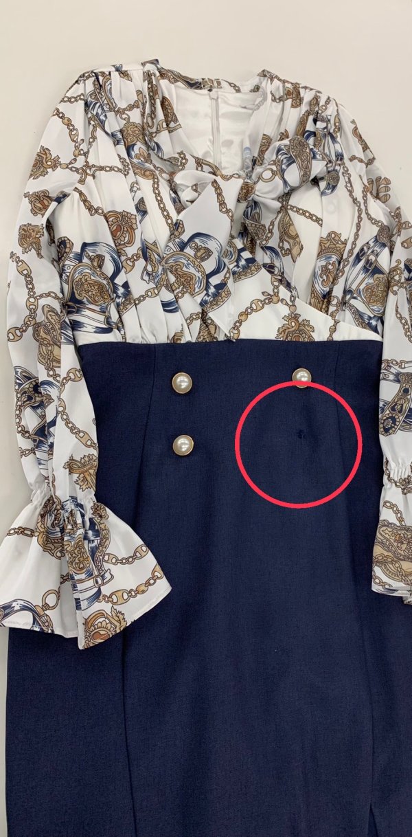 画像11: 訳あり商品☆ボタン取れ☆【DEA./ディア】スカーフモチーフ/ ロングスリーブ/ 異素材切り替え/ タイトミニ/ミニドレス /キャバドレス[OF2] (11)