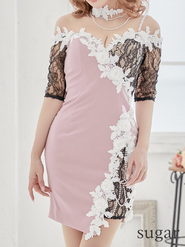 画像12: 【IRMA/イルマ】レース切替/ オフショル/ 袖あり/ ストレッチ/ タイト/ ミニドレス/ キャバドレス[HC03] (12)