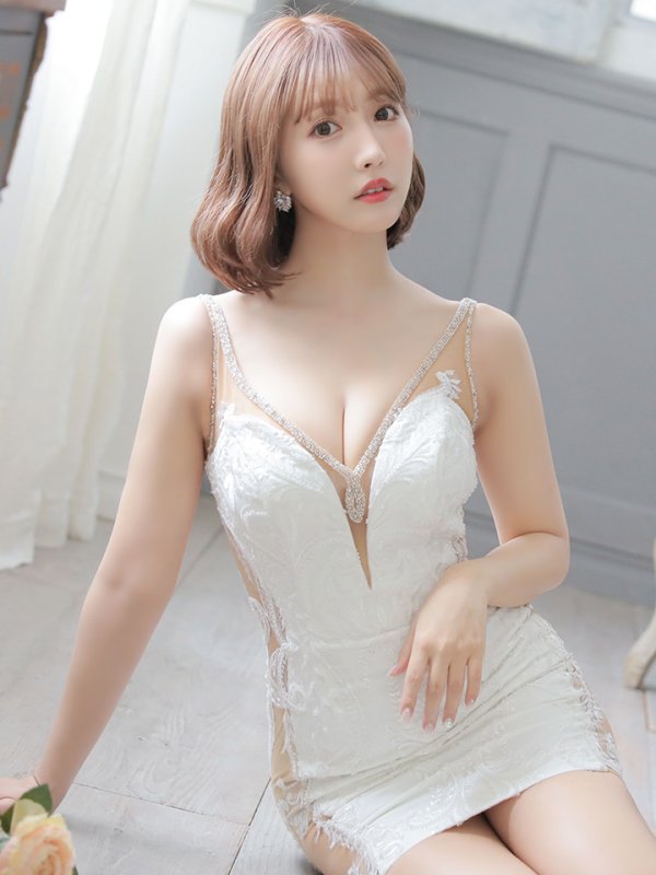 画像9: 【IRMA/イルマ】 ワンカラー/ ノースリーブ/ シアーレース/タイト/ ミニドレス/ キャバドレス[HC03] (9)