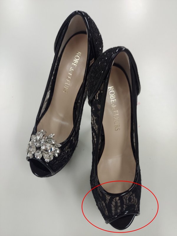 画像9: 訳あり商品☆付属のビジューパーツ片足なし【ROBE de FLEURS/ローブドフルール】総レース×グリッター/オープントゥパンプス/ビジューモチーフ付き【ヒール14.5cm】[OF02] (9)