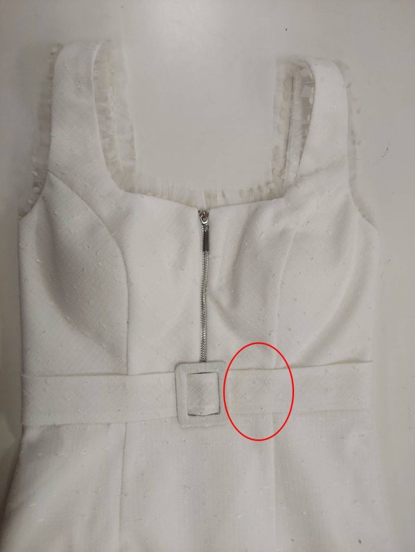 画像2: 訳あり商品☆フェイクベルト部分一部変色あり　XSサイズあり【ROBE de FLEURS/ローブドフルール】サマーツイード/ フリル裾/ マーメイド/ フロントジップ/ ドットチュール/ ミニドレス/ キャバドレス[OF2] (2)