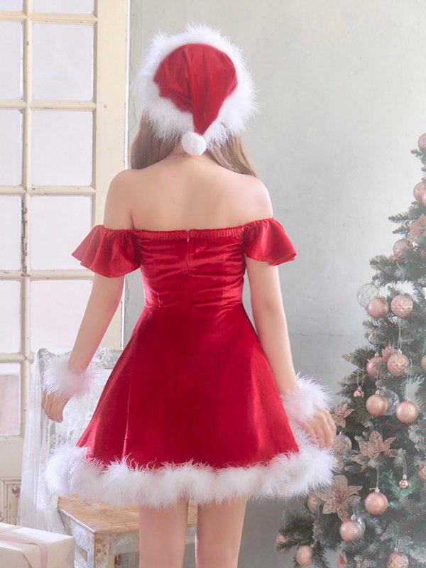 画像7: 【訳あり商品】※※ホワイト：スカートにシミあり//レッド：ポンチョ無し※※【sugar nine サンタコス 5点セット】【S-XLサイズ/3カラー】ポンチョ付きフレアサンタコスプレ[OF03]BBB-SS046YN (7)