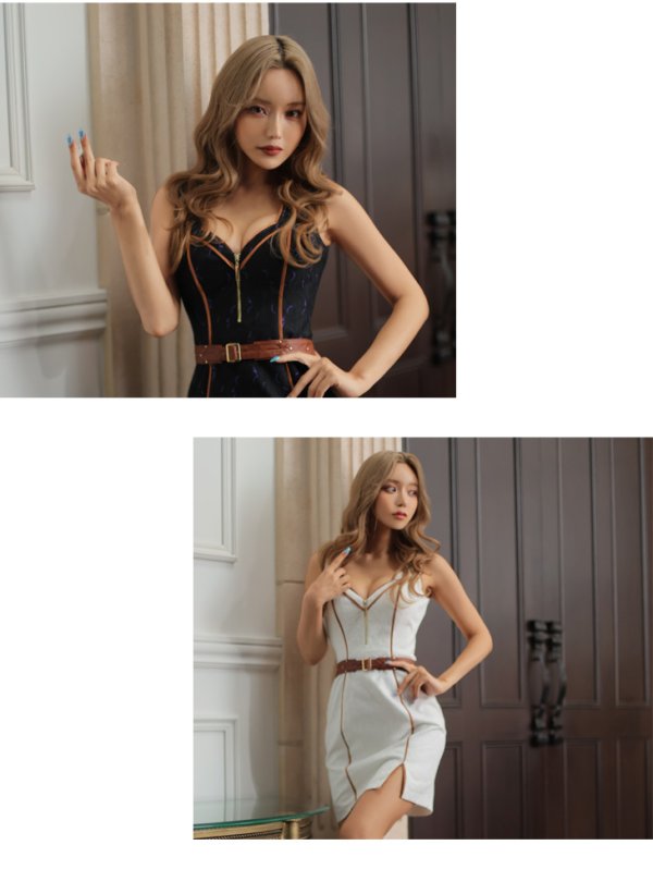 画像18: XSサイズあり【Glossy/グロッシー】カラーパイピング/ フロントジッパー/ ノースリーブ/ ワンカラー/ タイト/ ミニドレス/ キャバドレス[OF08] (18)