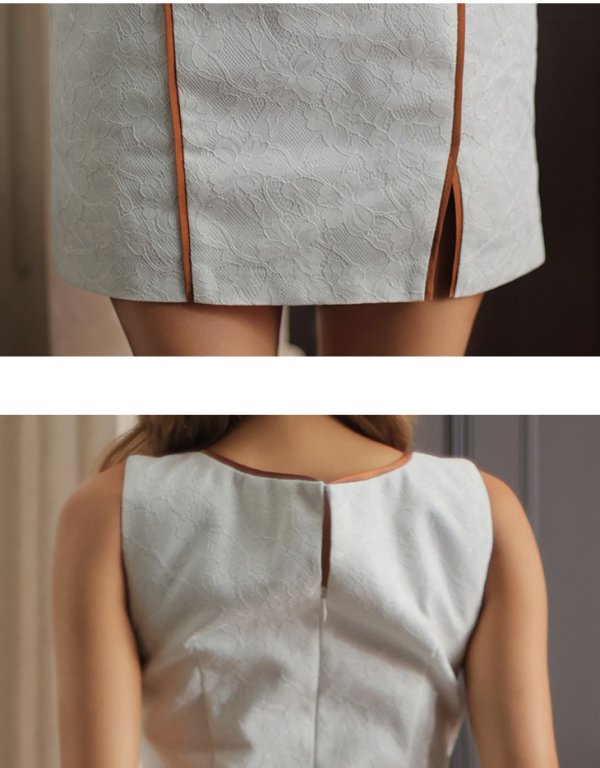 画像23: XSサイズあり【Glossy/グロッシー】カラーパイピング/ フロントジッパー/ ノースリーブ/ ワンカラー/ タイト/ ミニドレス/ キャバドレス[OF08] (23)